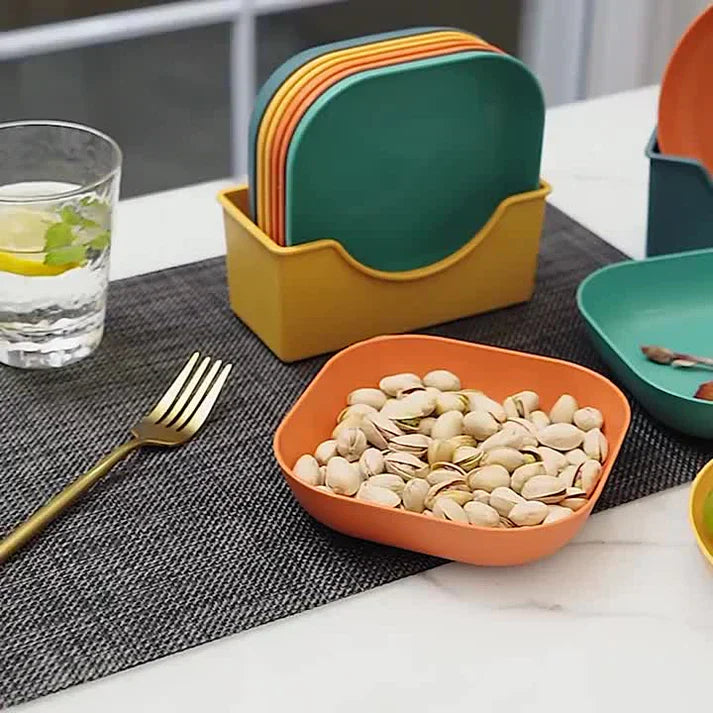 10Pcs  Unbreakable Modern Simple Dinner Plates with Stand