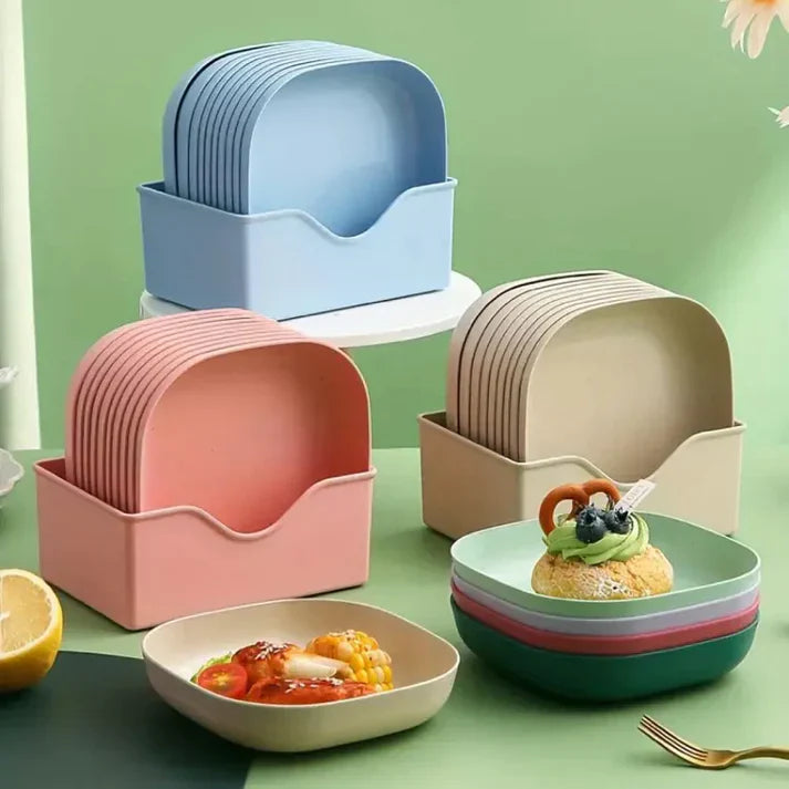 10Pcs  Unbreakable Modern Simple Dinner Plates with Stand