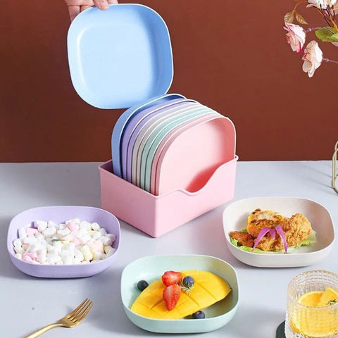 10Pcs  Unbreakable Modern Simple Dinner Plates with Stand